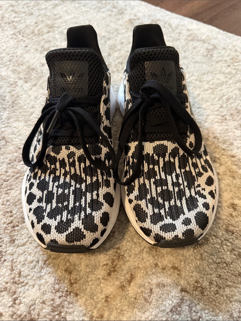 Adidas Women’s Black and White Leopard Knit Sneakers